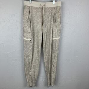 Athleta Pants Womens 8 Beige Gray Venture Printed Jogger Drawstring Zip Pocket
